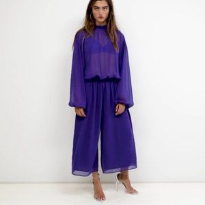 ASOS ASOS DESIGN Balloon Sleeve Tie Back Chiffon Jumpsuit